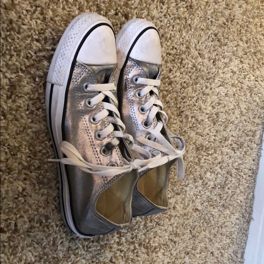Converse silver metallic leather sneakers